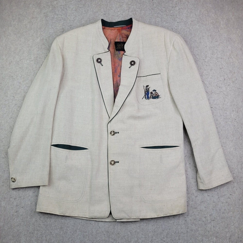 Julius Lang Embroidered Blazer Womens XL Tan Beige Pockets